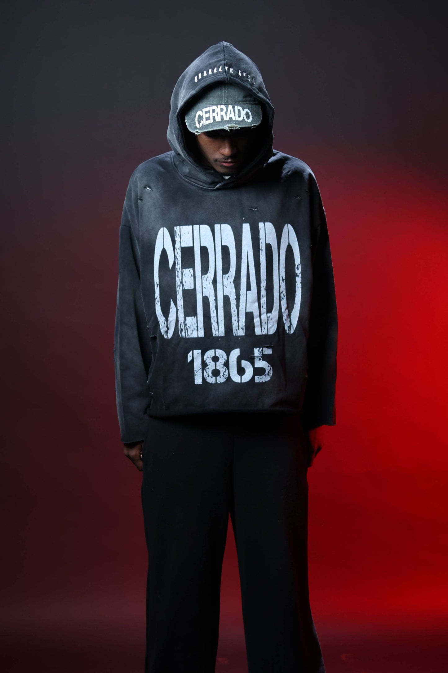 CERRADO “1865” grey distressed hoodie