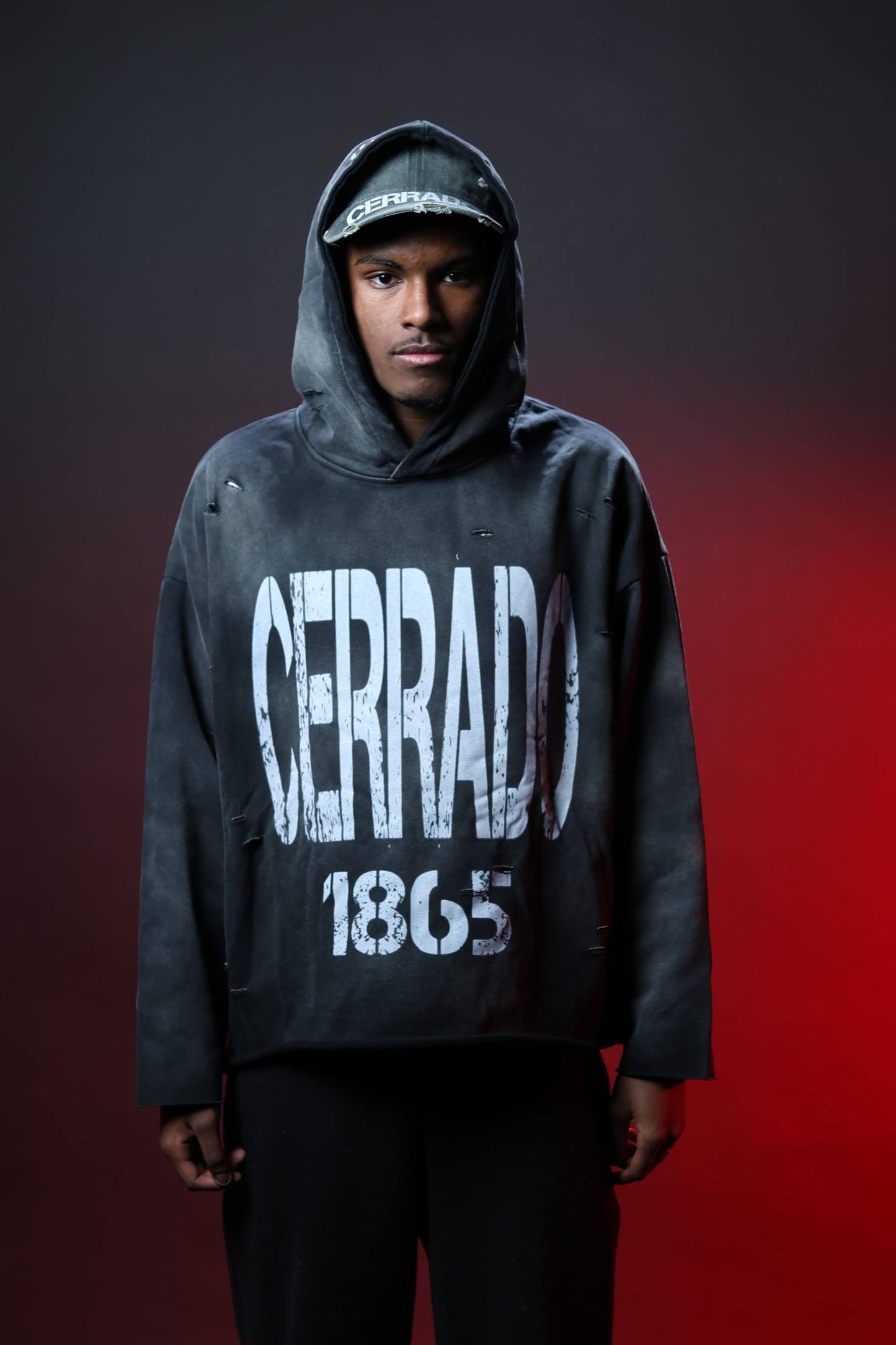 CERRADO “1865” grey distressed hoodie